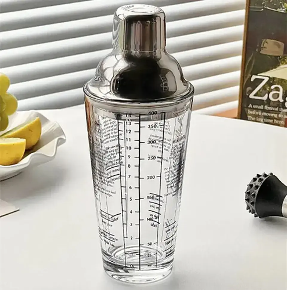 Coctelera Vidrio Medidas Recetas Coctel Color Plateado 400ml 2
