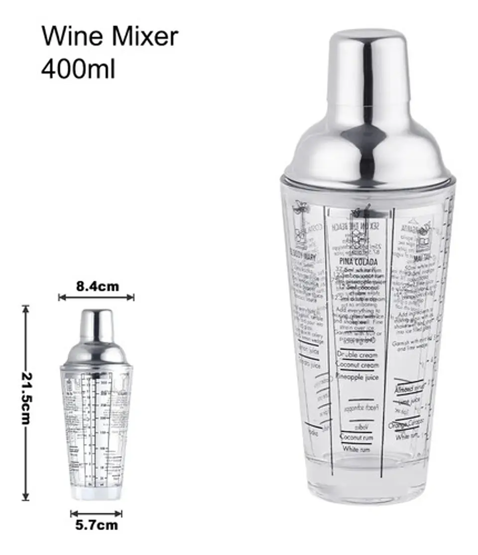 Coctelera Vidrio Medidas Recetas Coctel Color Plateado 400ml 3