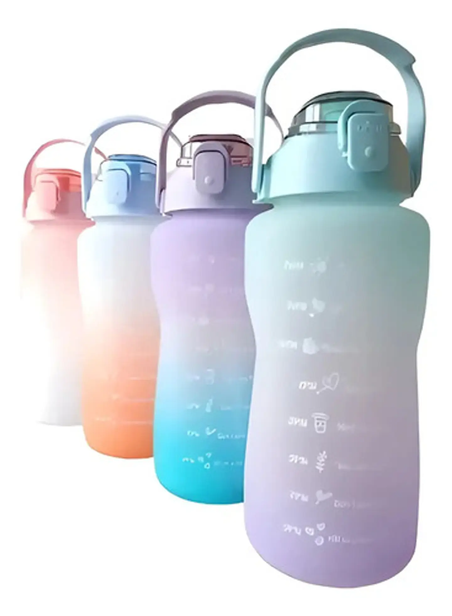 Termo Botella De Agua Motivacional Con Pitillo 2 Litros Color Rosado-azul Pink-blue 2