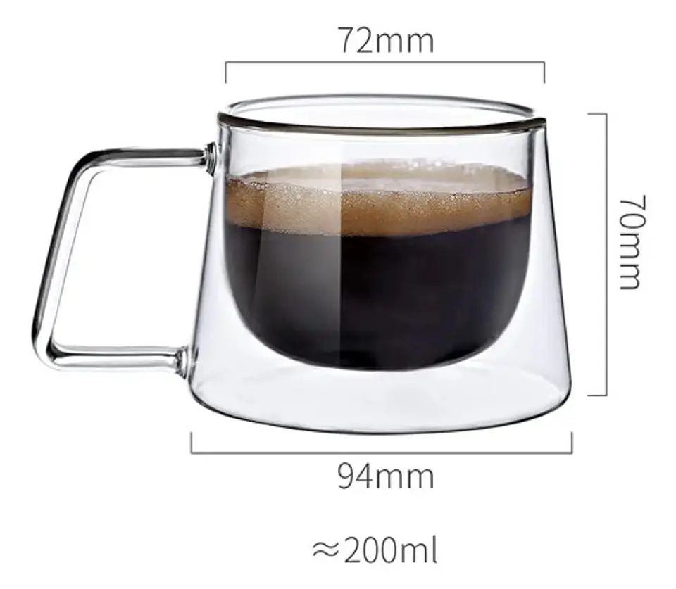 Tazas Café Doble Pared Borosilicato 200ml Pack 2 Macrooutlet Transparente Dc-200ml X2 5