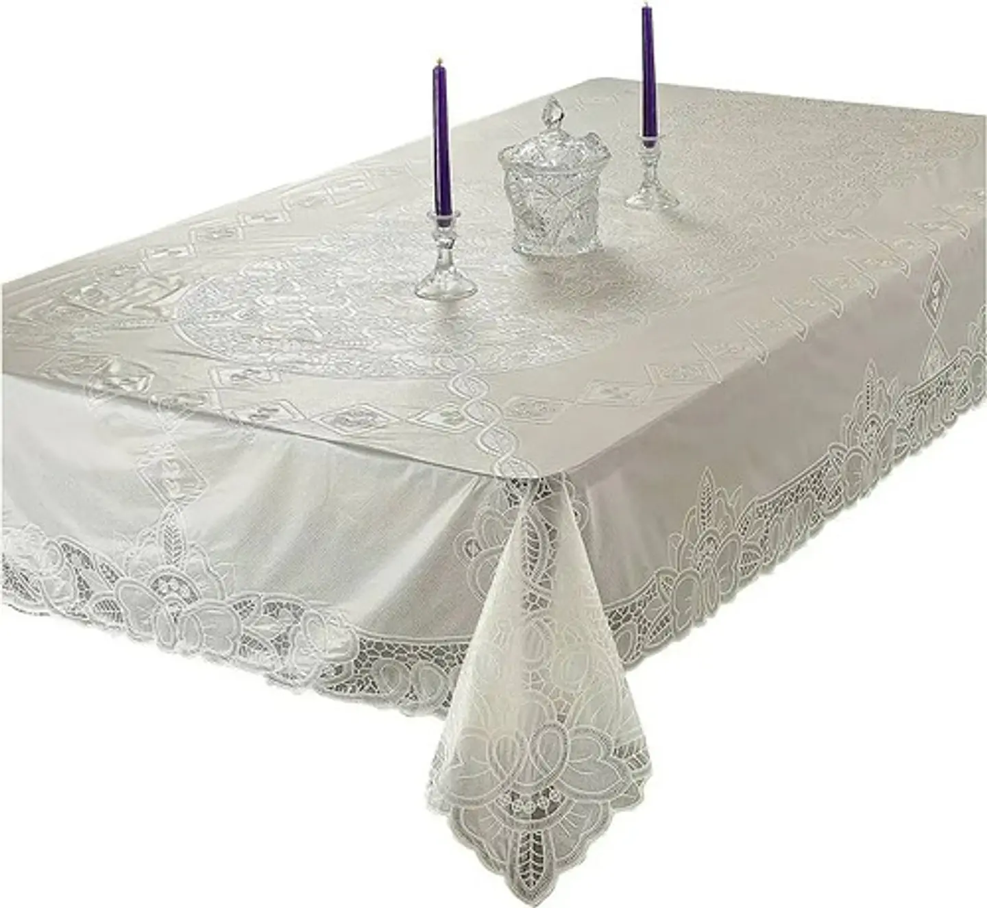 Mantel Encaje Vinilo Plástico Bordado Elegante Facil Limpiar Color Blanco Flores Floreado 2