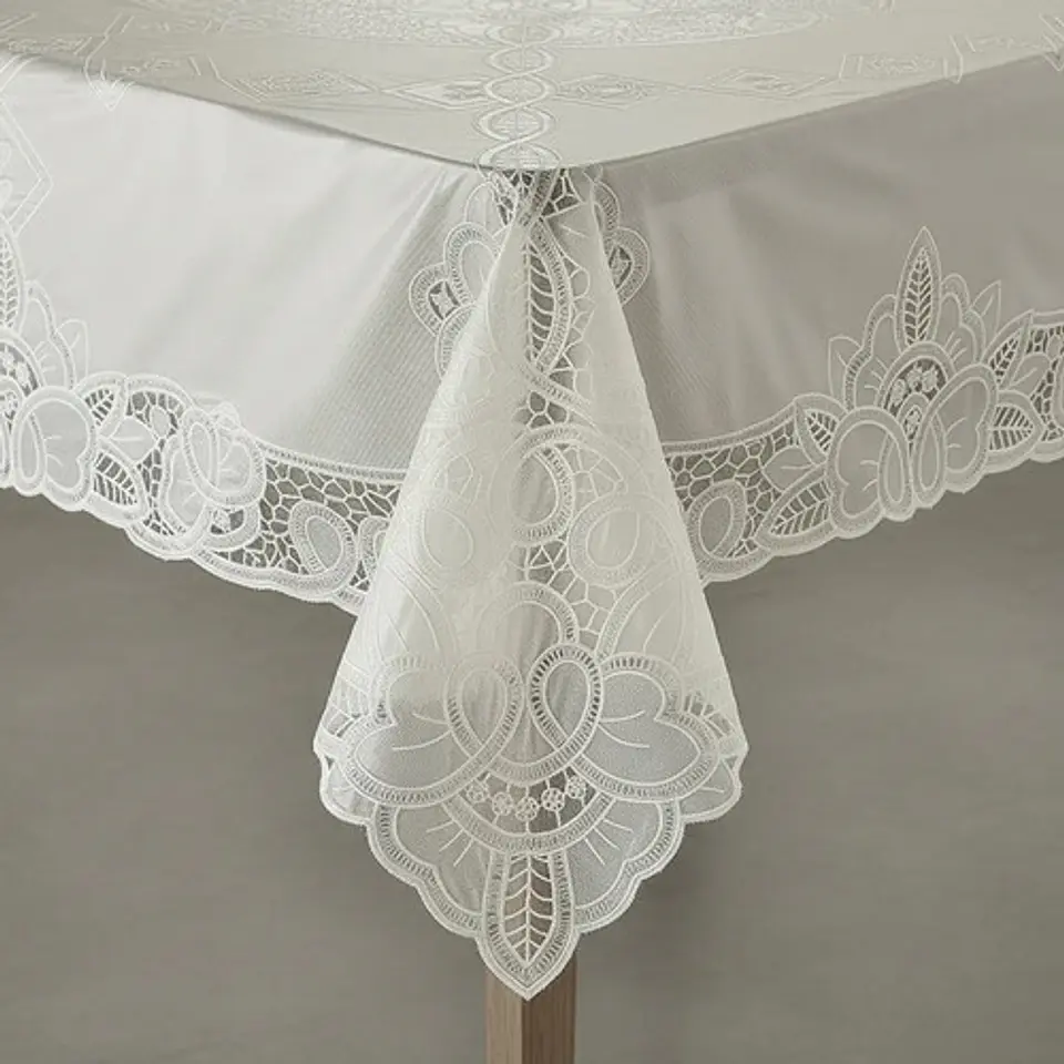 Mantel Encaje Vinilo Plástico Bordado Elegante Facil Limpiar Color Blanco Flores Floreado 6