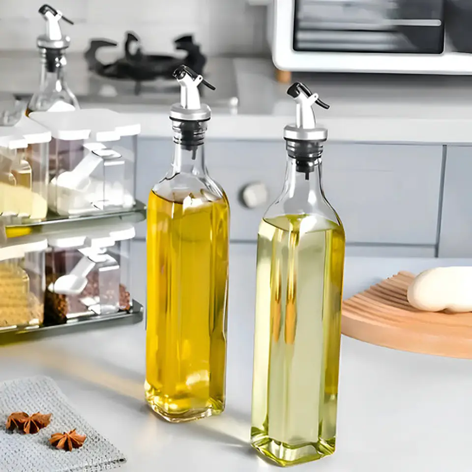 Set X 2 Botellas Aceitero Vinagrero Vidrio Pico 250 Ml 6