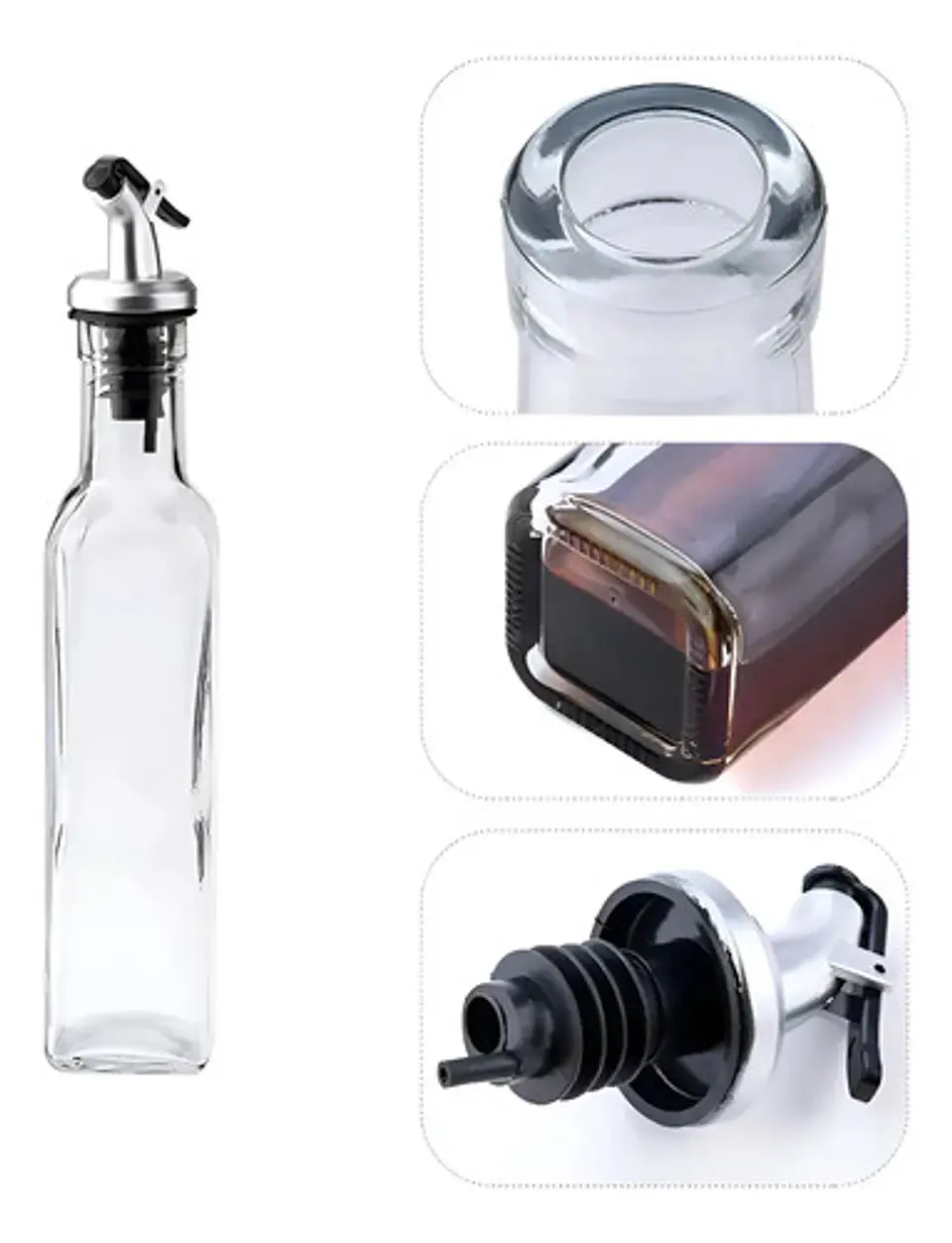 Set X 2 Botellas Aceitero Vinagrero Vidrio Pico 250 Ml 8