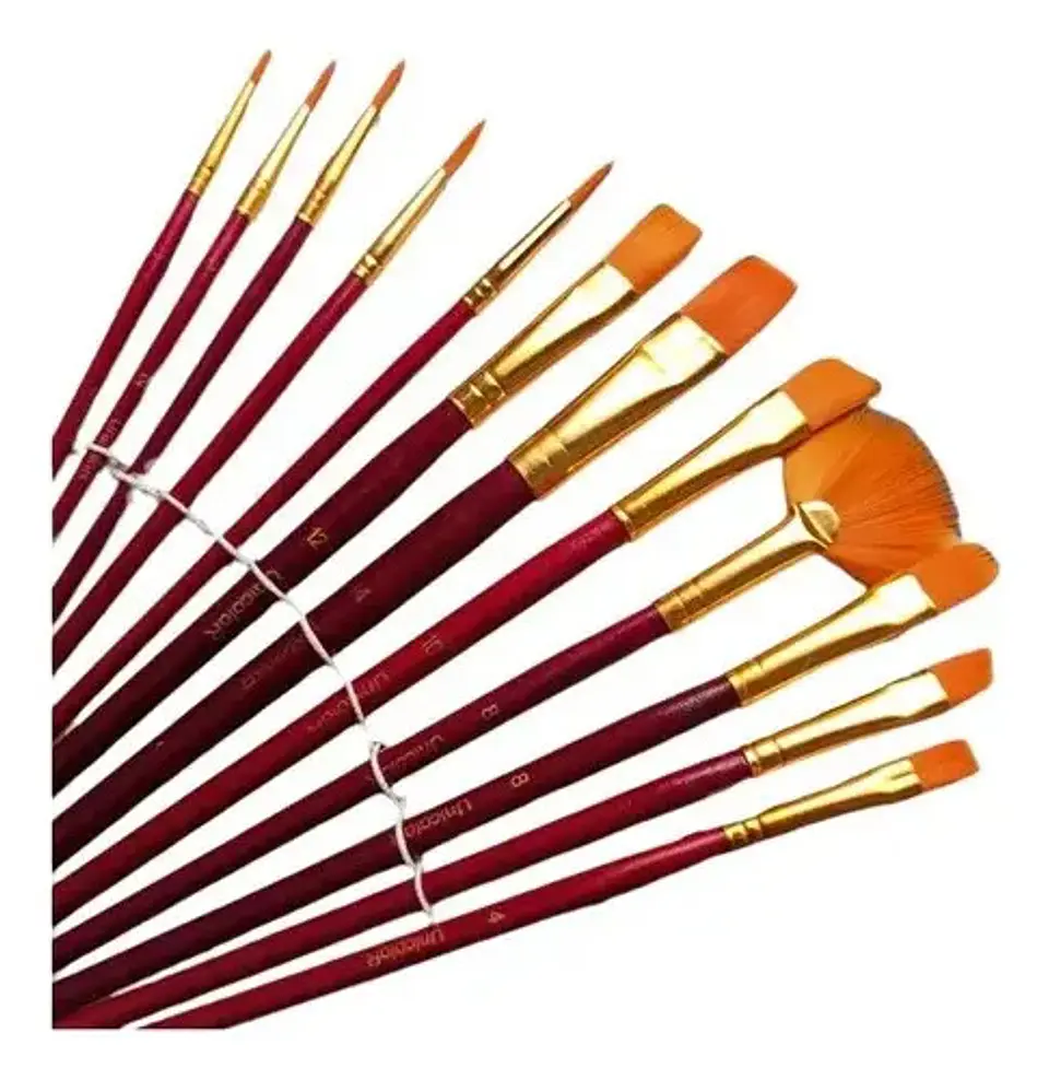 Set Pinceles Sintéticos Geoz X12 Oleo Acrílico Acuarela 1