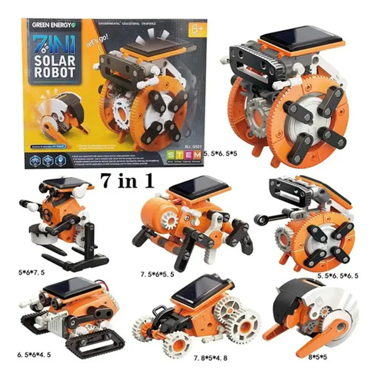 Robot Juguete Educativo Solar Para Niños Y Niñas De 5+ Años Con 7 Modelos Armables Naranja 3