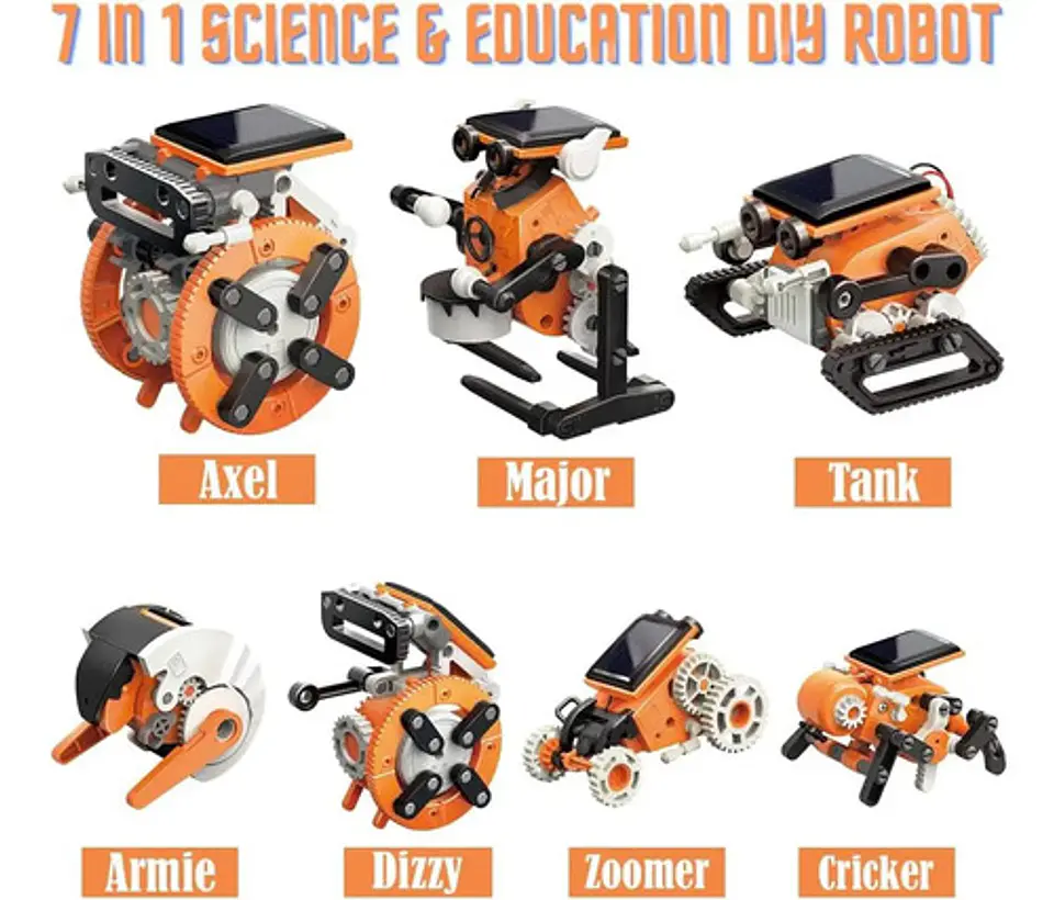 Robot Juguete Educativo Solar Para Niños Y Niñas De 5+ Años Con 7 Modelos Armables Naranja 5