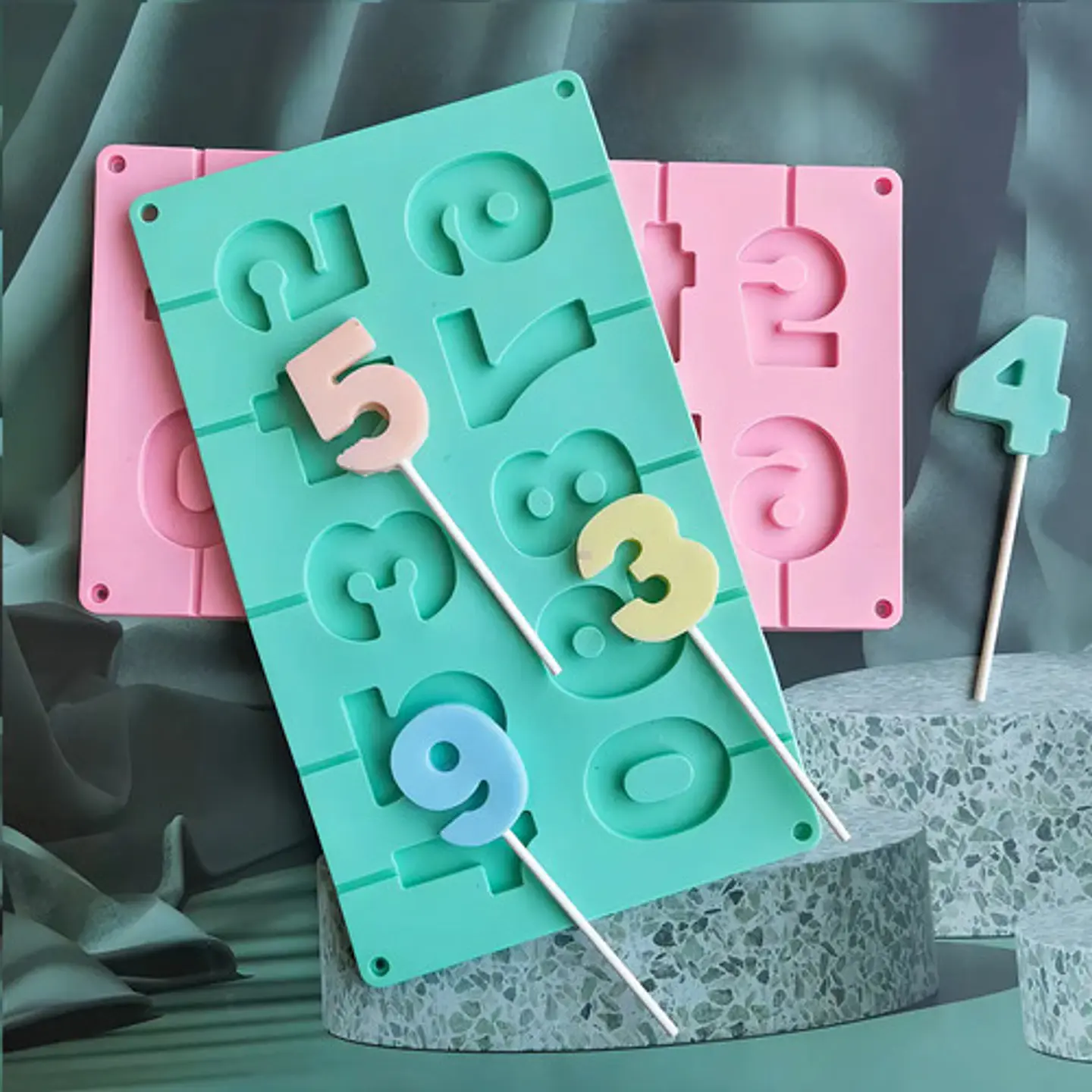 Molde Números En Silicona Para Dulces De Chocolate O Velas Color Azul Claro 2
