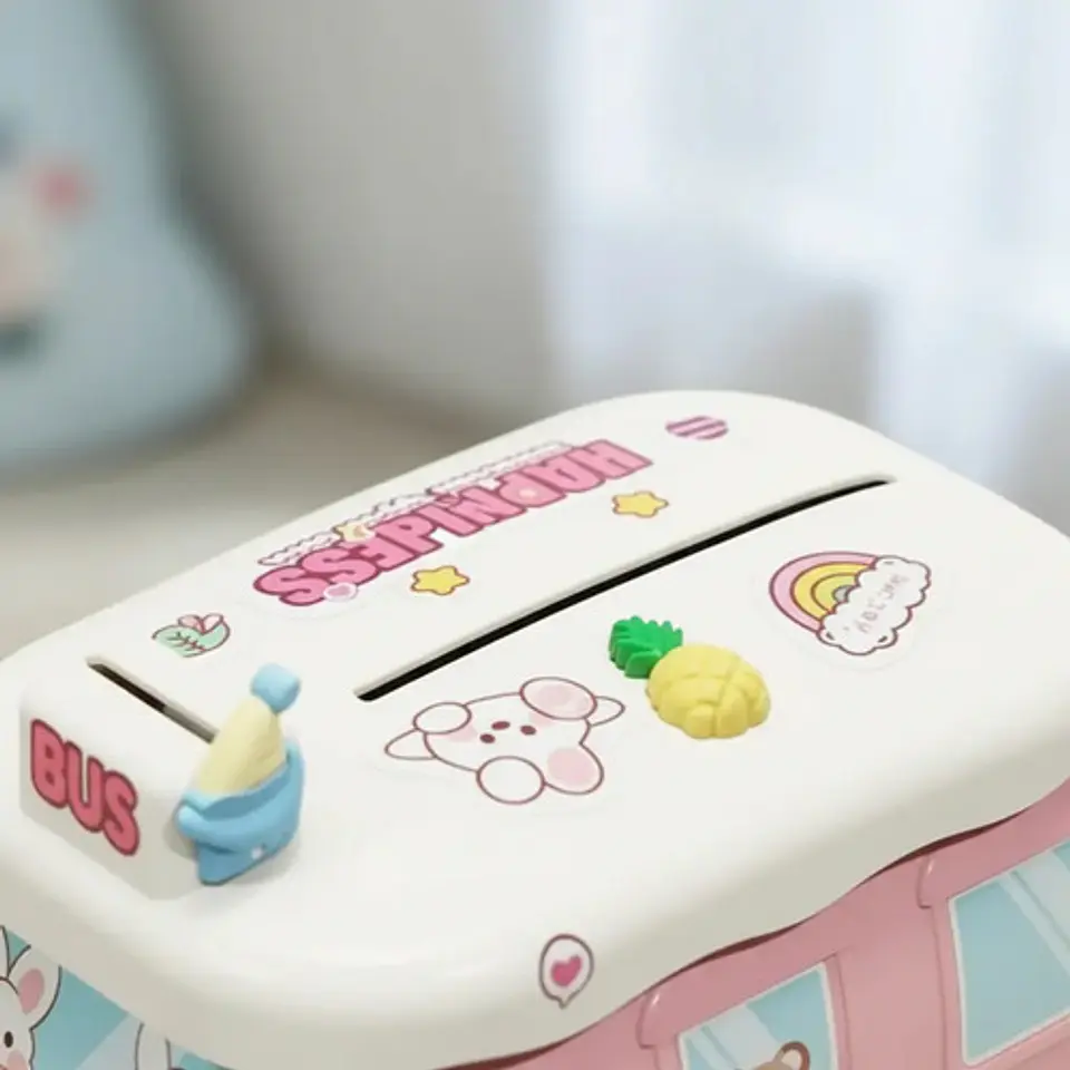 Alcancia Infantil Con Stickers Autobus Juguete Bus 6