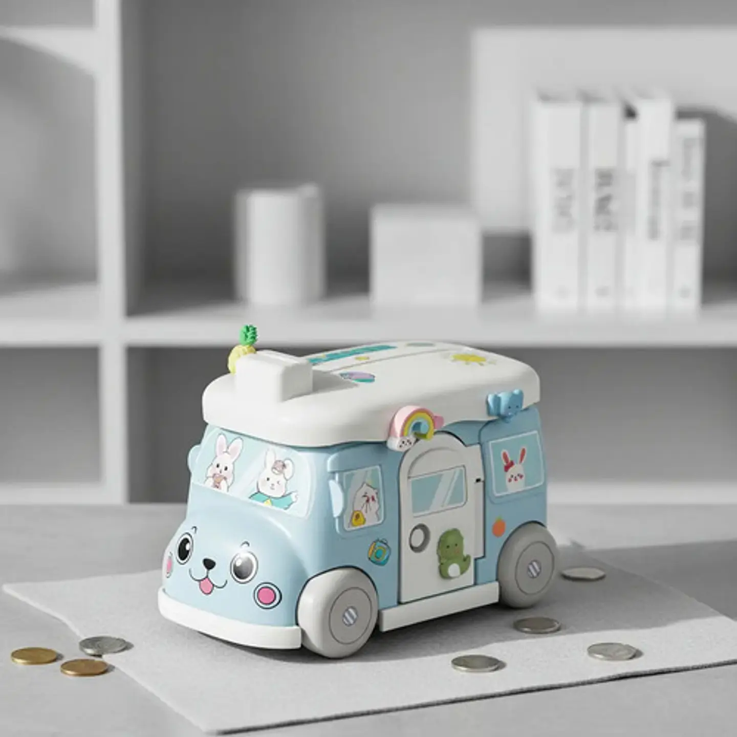 Alcancia Infantil Con Stickers Autobus Juguete Bus 10