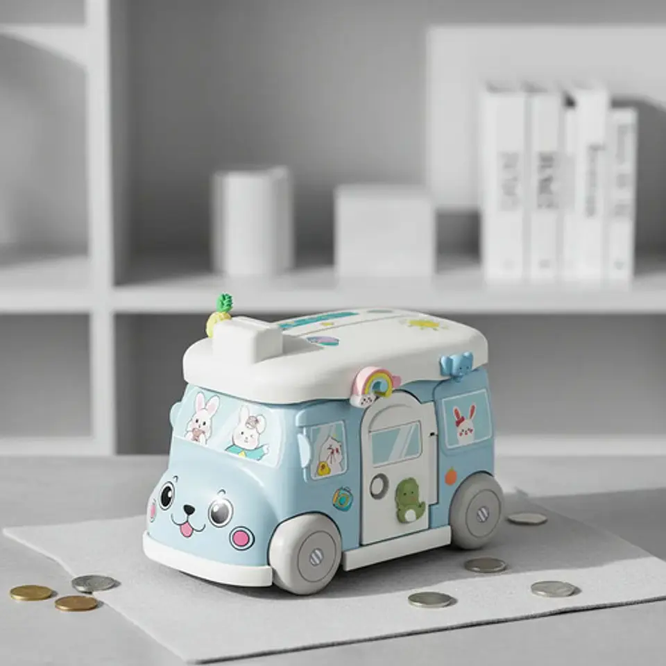 Alcancia Infantil Con Stickers Autobus Juguete Bus 10
