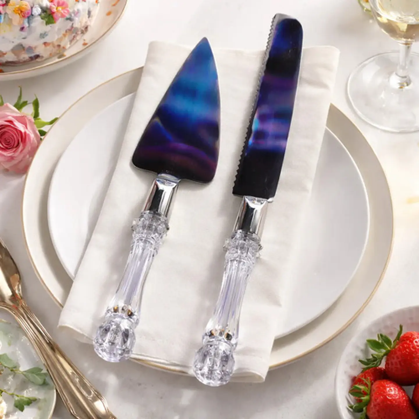 Set De Espátula Y Cuchillo En Acero Mango En  Pasta Tortas 1