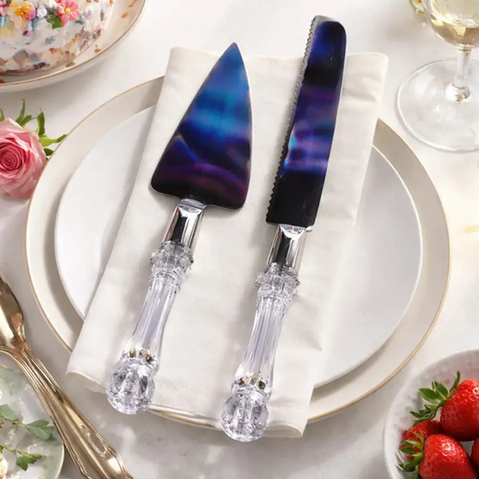 Set De Espátula Y Cuchillo En Acero Mango En  Pasta Tortas 1