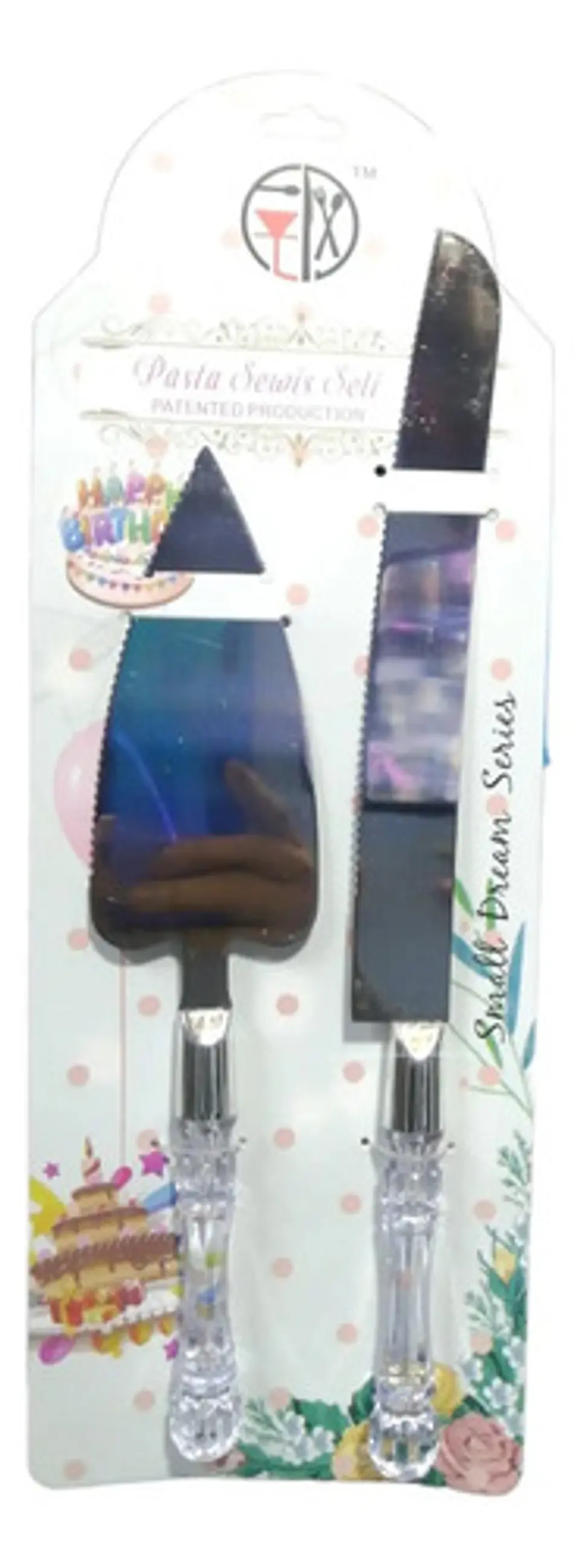 Set De Espátula Y Cuchillo En Acero Mango En  Pasta Tortas 2