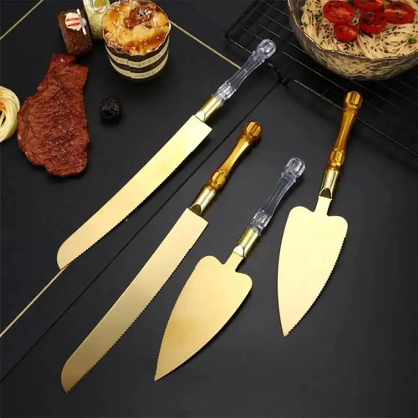 Set De Espátula Y Cuchillo En Acero Mango En  Pasta Tortas 10