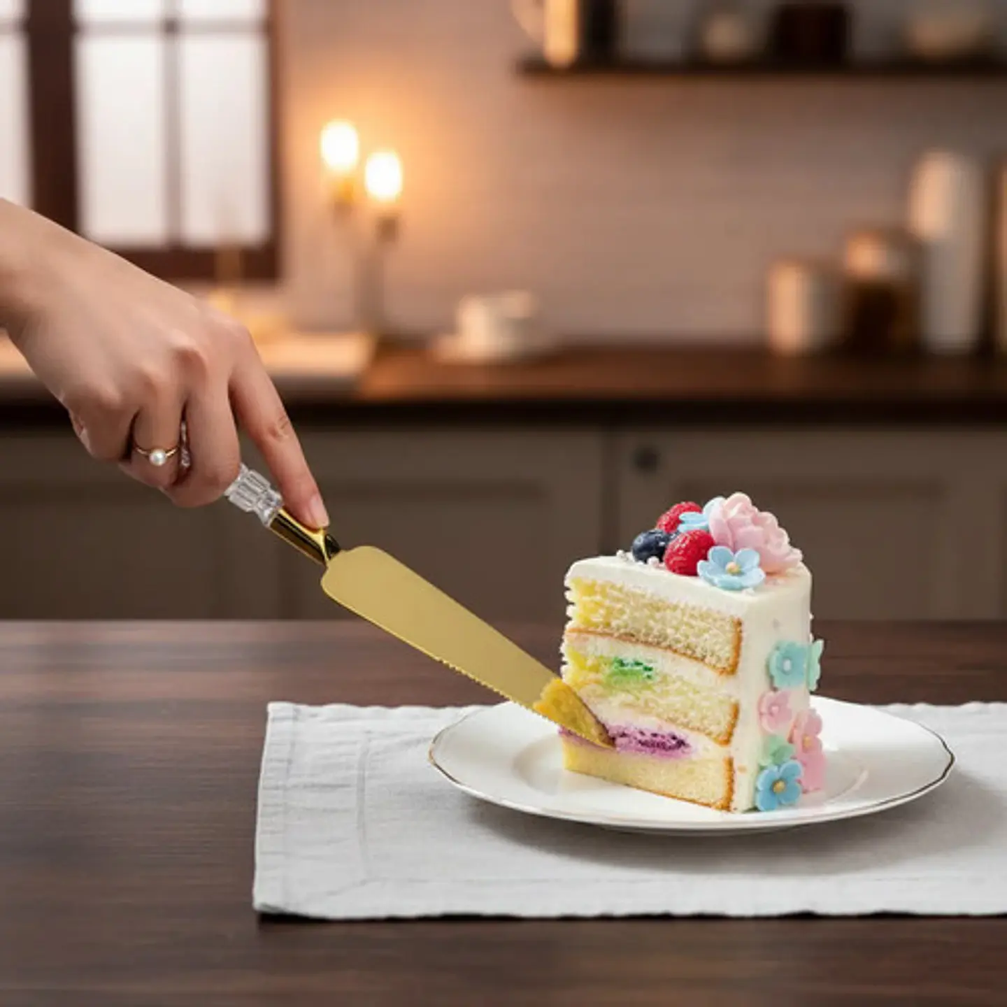 Set De Espátula Y Cuchillo En Acero Mango En  Pasta Tortas 13
