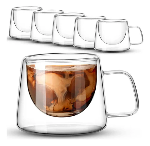 Tazas Café Doble Pared Borosilicato 200ml Pack 6 Macrooutlet Trasparentes Doble Pared Dc-200ml X 6pz