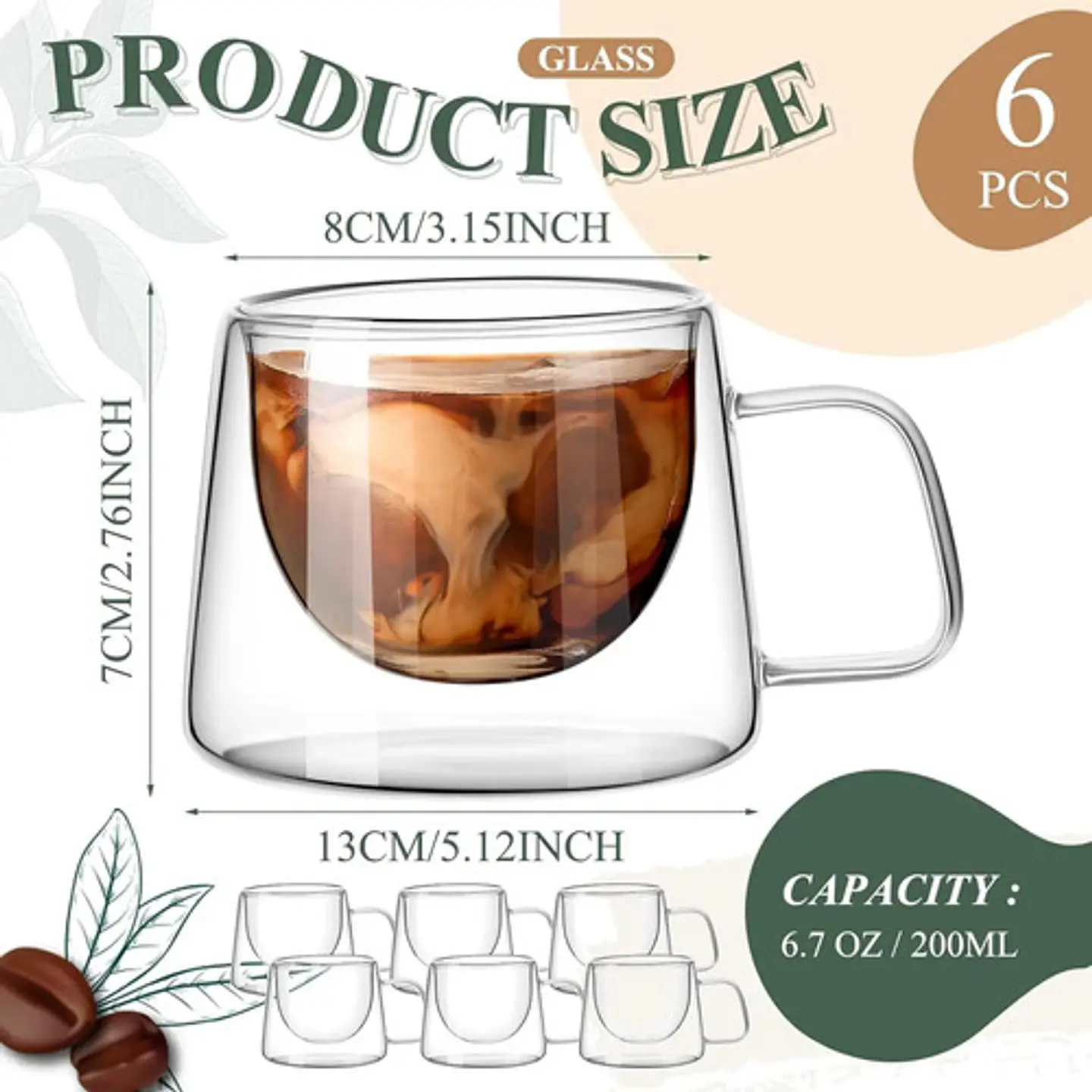 Tazas Café Doble Pared Borosilicato 200ml Pack 6 Macrooutlet Trasparentes Doble Pared Dc-200ml X 6pz 2