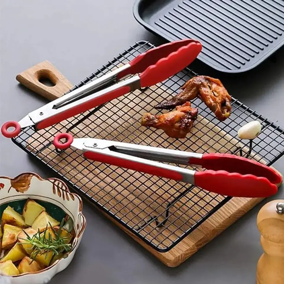 Pinzas De Cocina Silicona Y Acero Inoxidablex2 Betty Crocker Color Rojo 1
