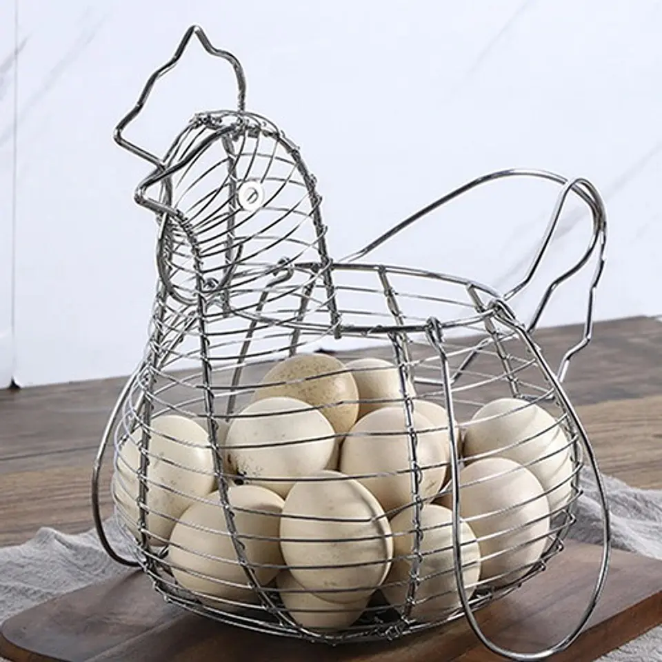 Canasta Gallina Para Huevos Y Frutas Cromada 7