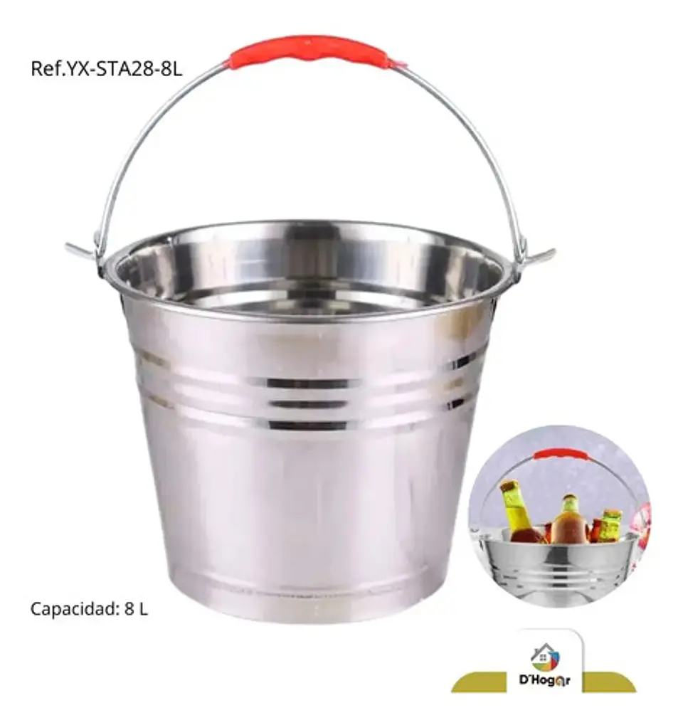 Balde Cubeta Hielera Metalica Cerveza Lujo Agarradera Acero Plateado Valde Grande Hielera 8 Litros 3
