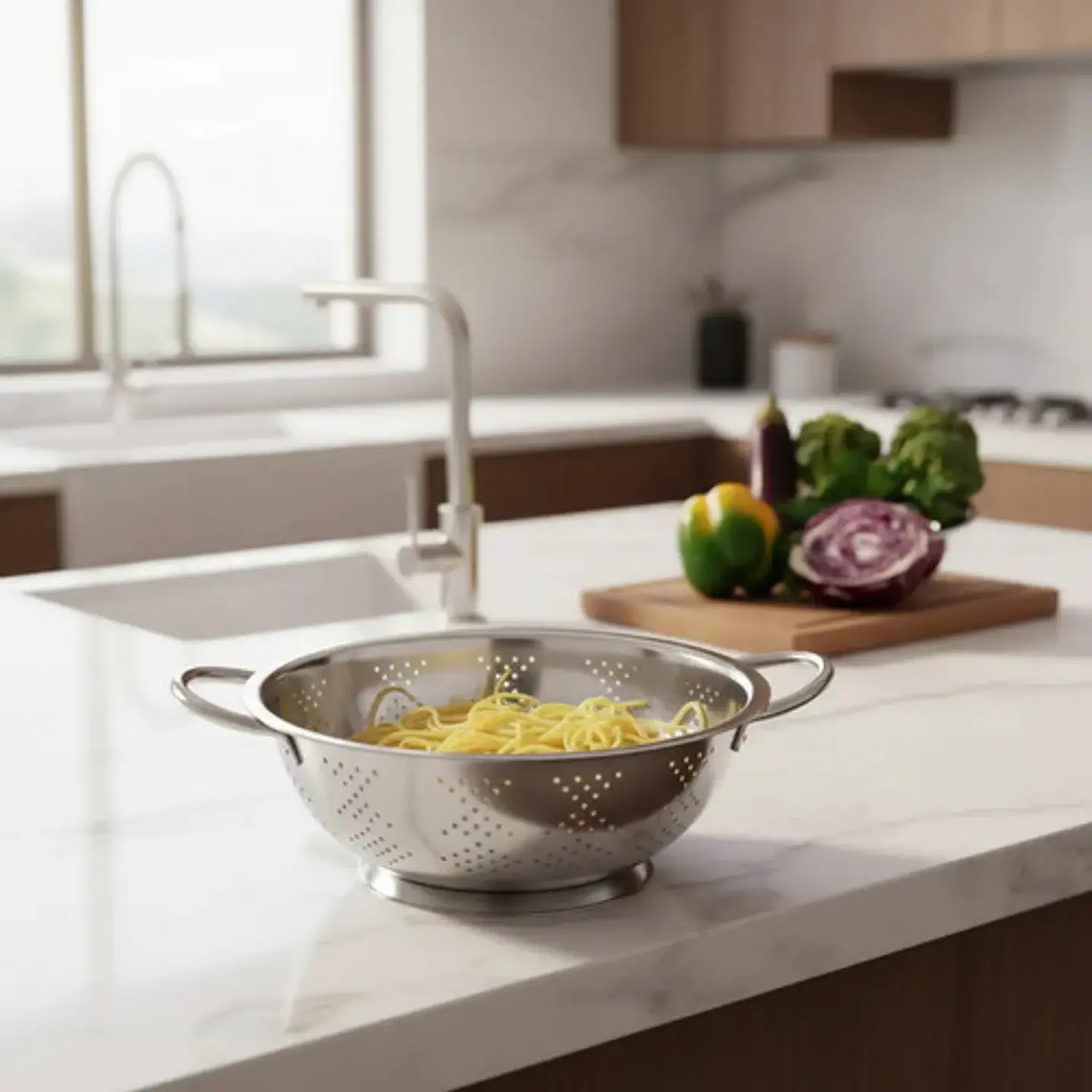 Colador Escurridor De Fritos Verdura Pasta Acero Inox 30 Cm 2