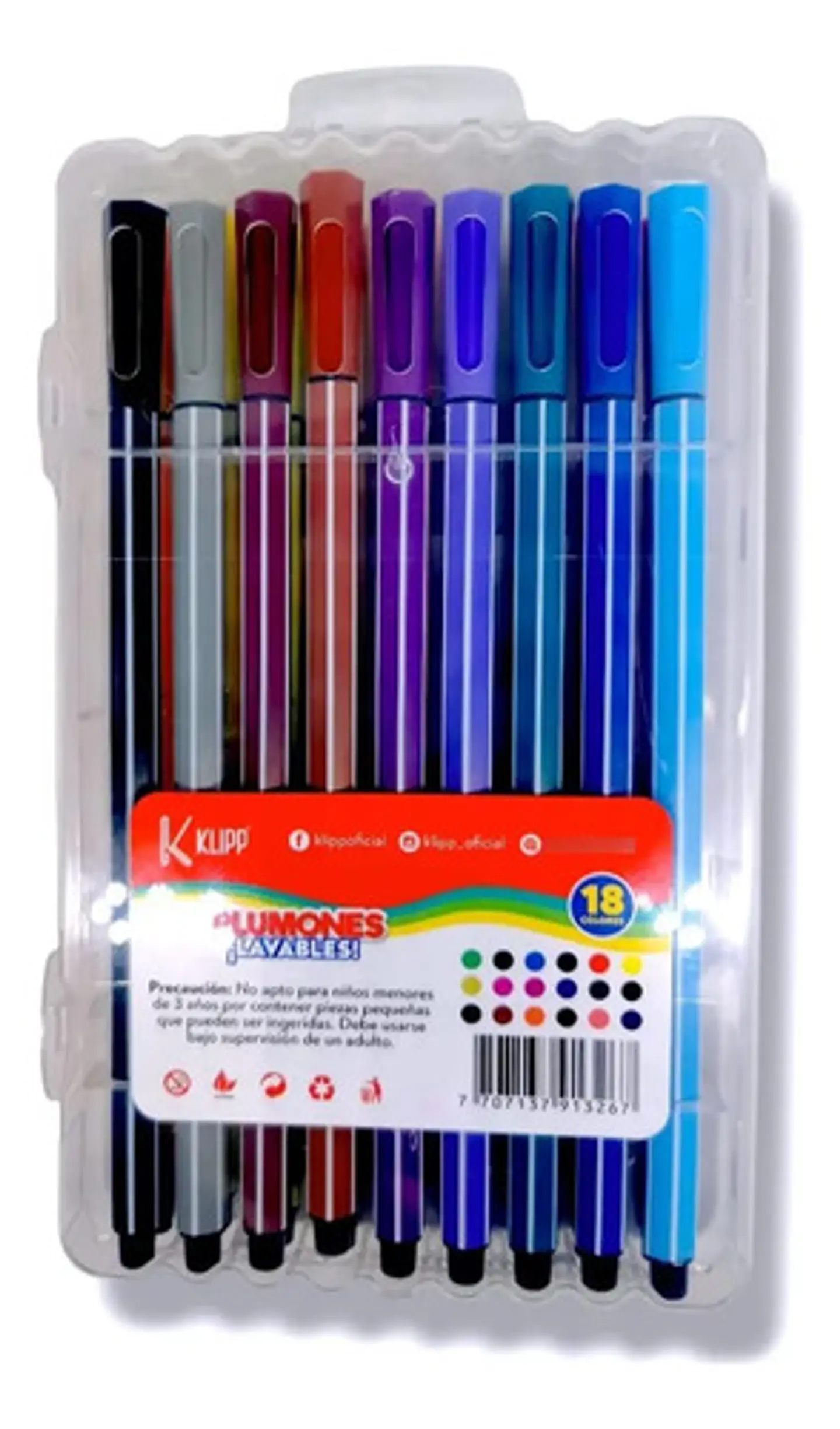 Klipp Plumones Lavables Punta Fina Pack 18 Colores Marcador Para Papel 2