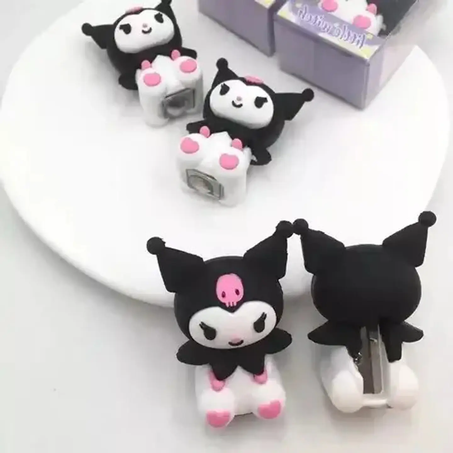Sacapuntas Kuromi Kawaii Pequeño De Goma Y Acero Blanco 2.5 Cm 3