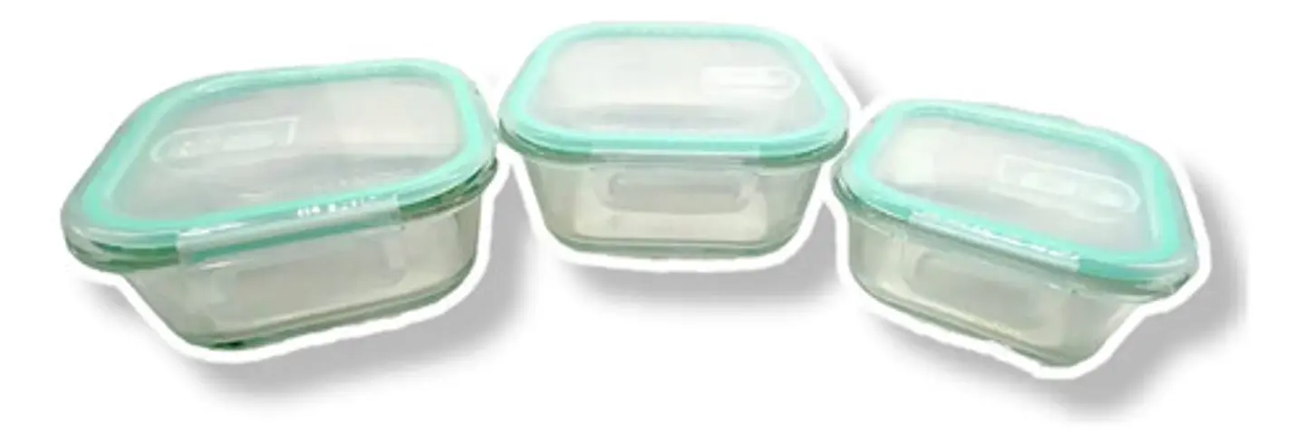 Kit X3 Refractarias Cuadradas Vidrio Porta Comida 1700ml 2
