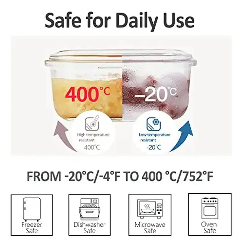 Kit X3 Refractarias Cuadradas Vidrio Porta Comida 1700ml 5