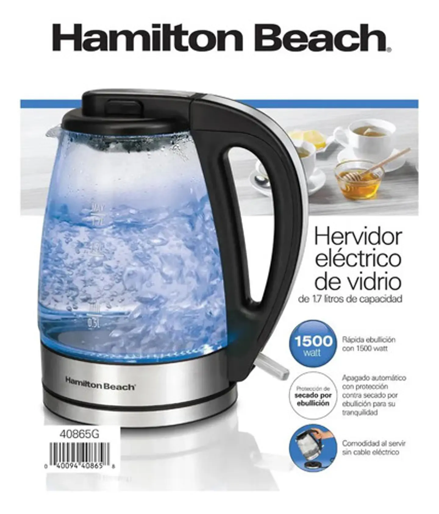 Tetera De Vidrio 1.7l Hamilton Beach - 40865 Color Transpare 4