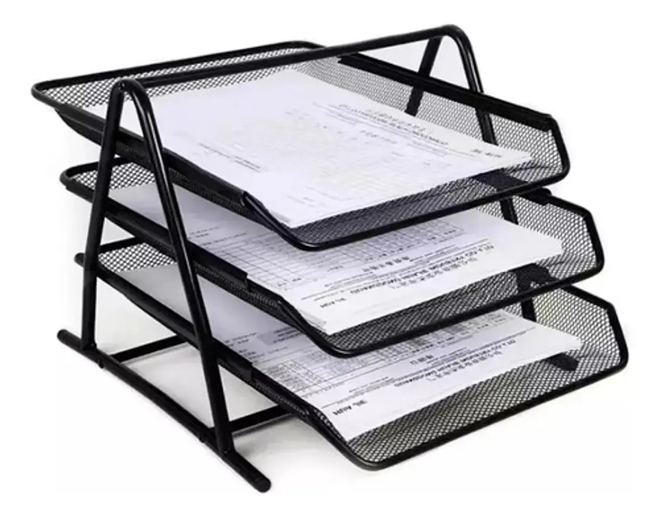Bandeja Organizadora Metálica Malla X 3 Puestos En Negro 3