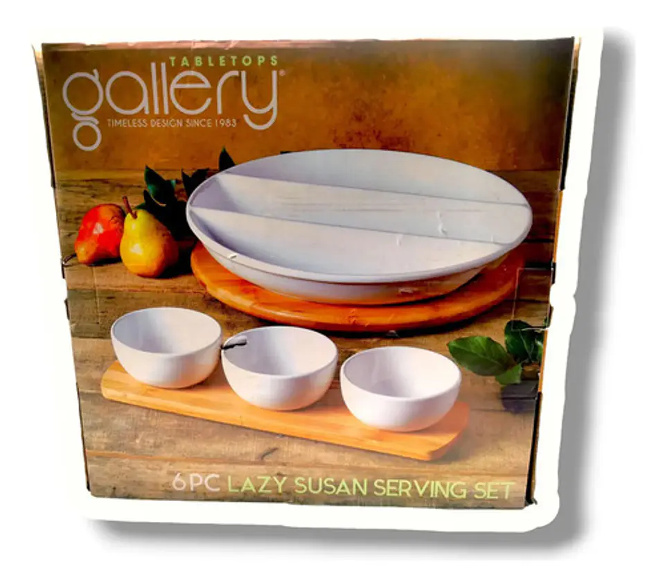Bandeja Giratoria De Cerámica Y Bambú Con Tazones Para Dips De Tabletops Gallery Blanco 5