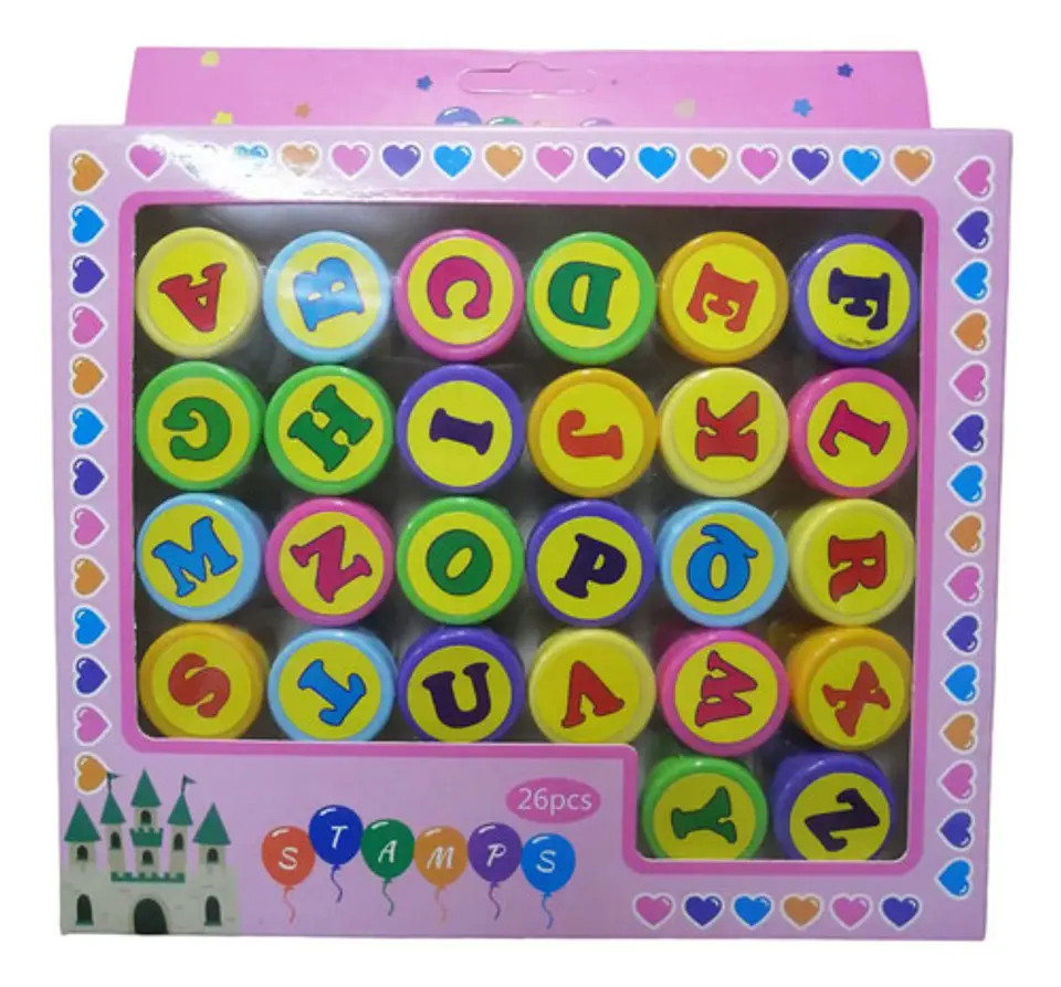 Set Sellos Infantiles 26 Letras Abecedario Colores 1