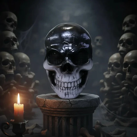 Máscara De Calavera Para Adultos, Medio Rostro En Negro