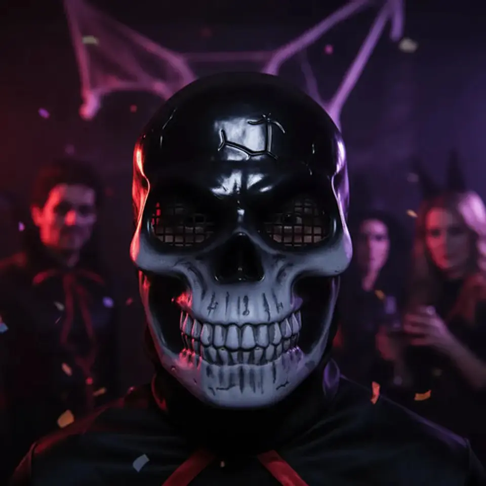Máscara De Calavera Para Adultos, Medio Rostro En Negro 3