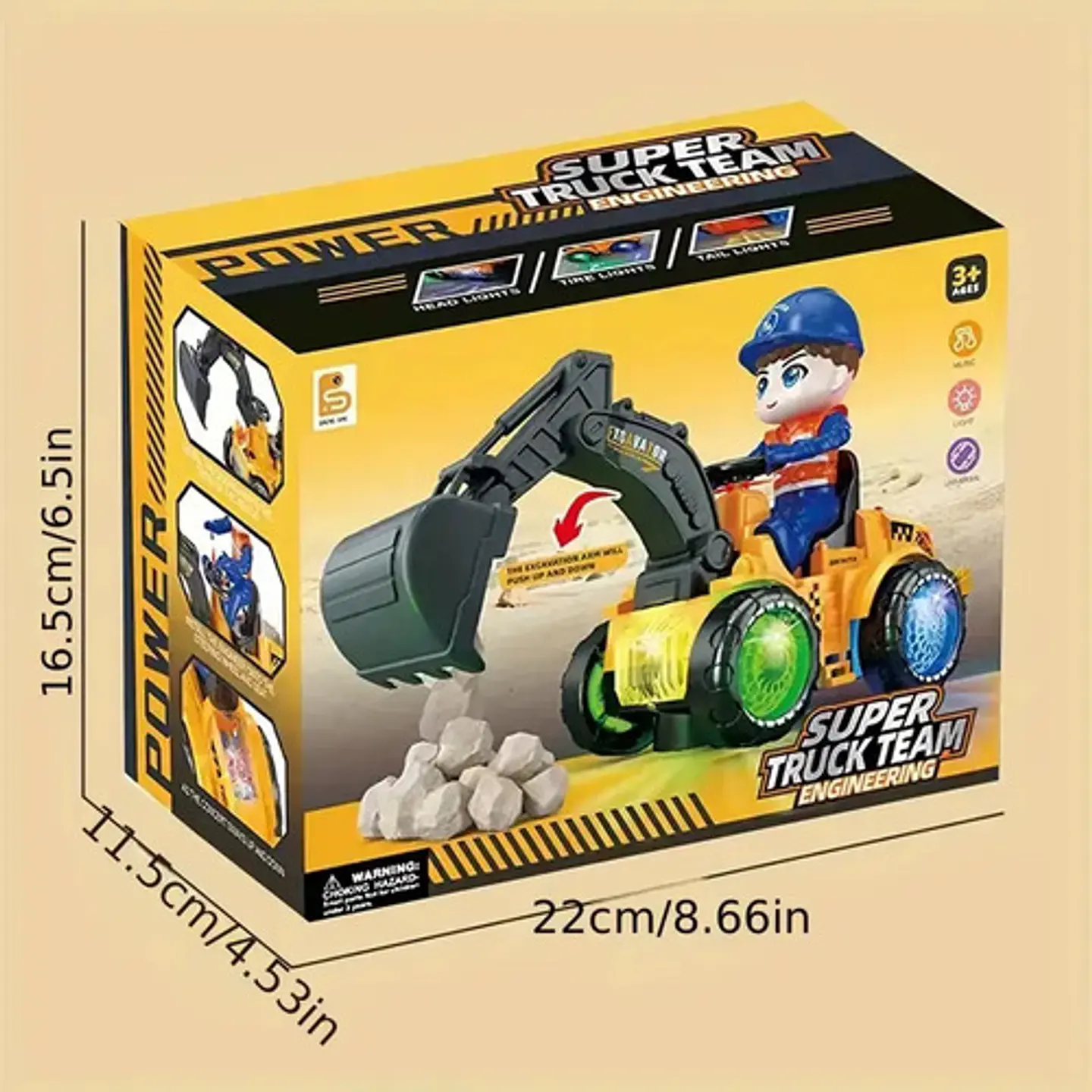 Excavadora Juguete Niños Luces Sonido Camion Carro 4