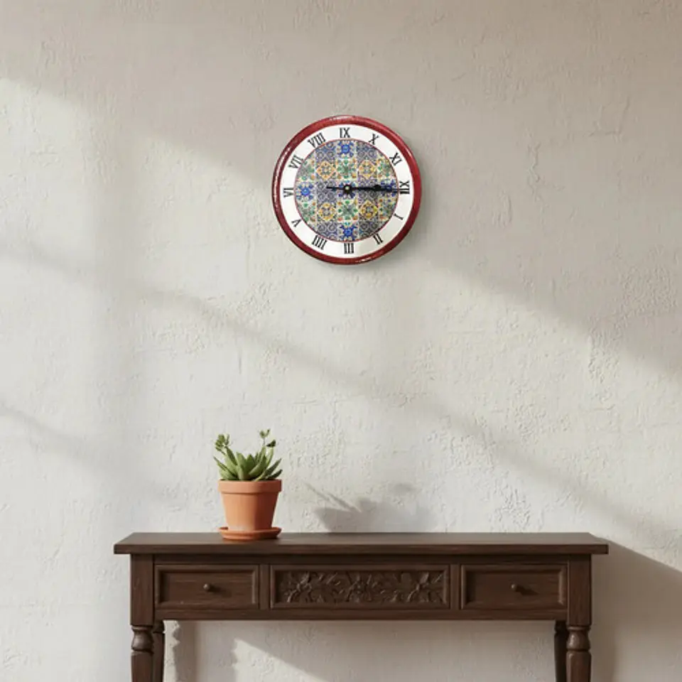 Reloj Pared Macro Cerámica Porcelana Redondo 20cm Romanos Azul Amarillo 2