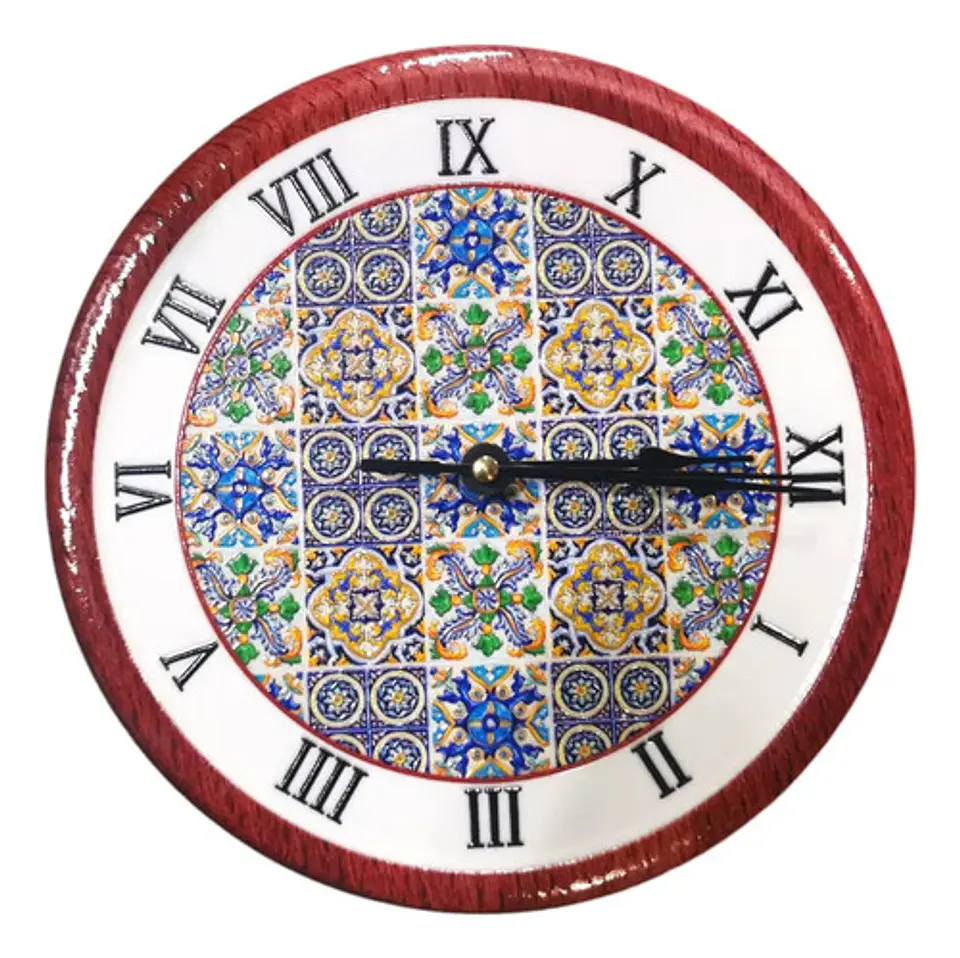 Reloj Pared Macro Cerámica Porcelana Redondo 20cm Romanos Azul Amarillo 3