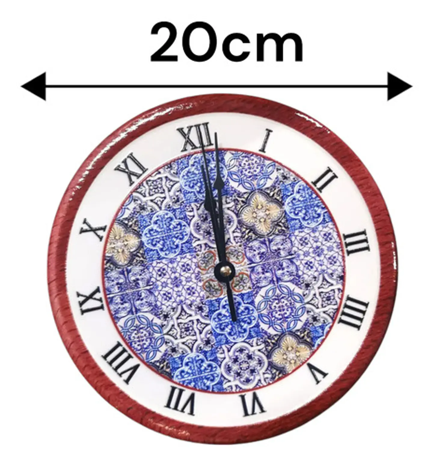 Reloj Pared Macro Cerámica Porcelana Redondo 20cm Romanos Azul Amarillo 5