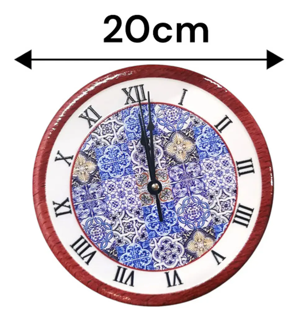 Reloj Pared Macro Cerámica Porcelana Redondo 20cm Romanos Azul Amarillo 5