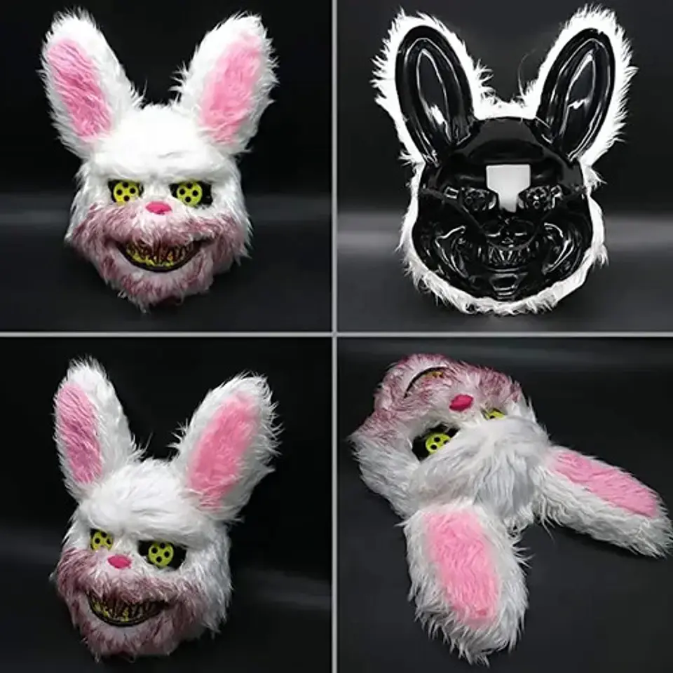 Máscara Conejo Asesino Led Halloween Macro Slipknot Mitad Rostro Blanco 3