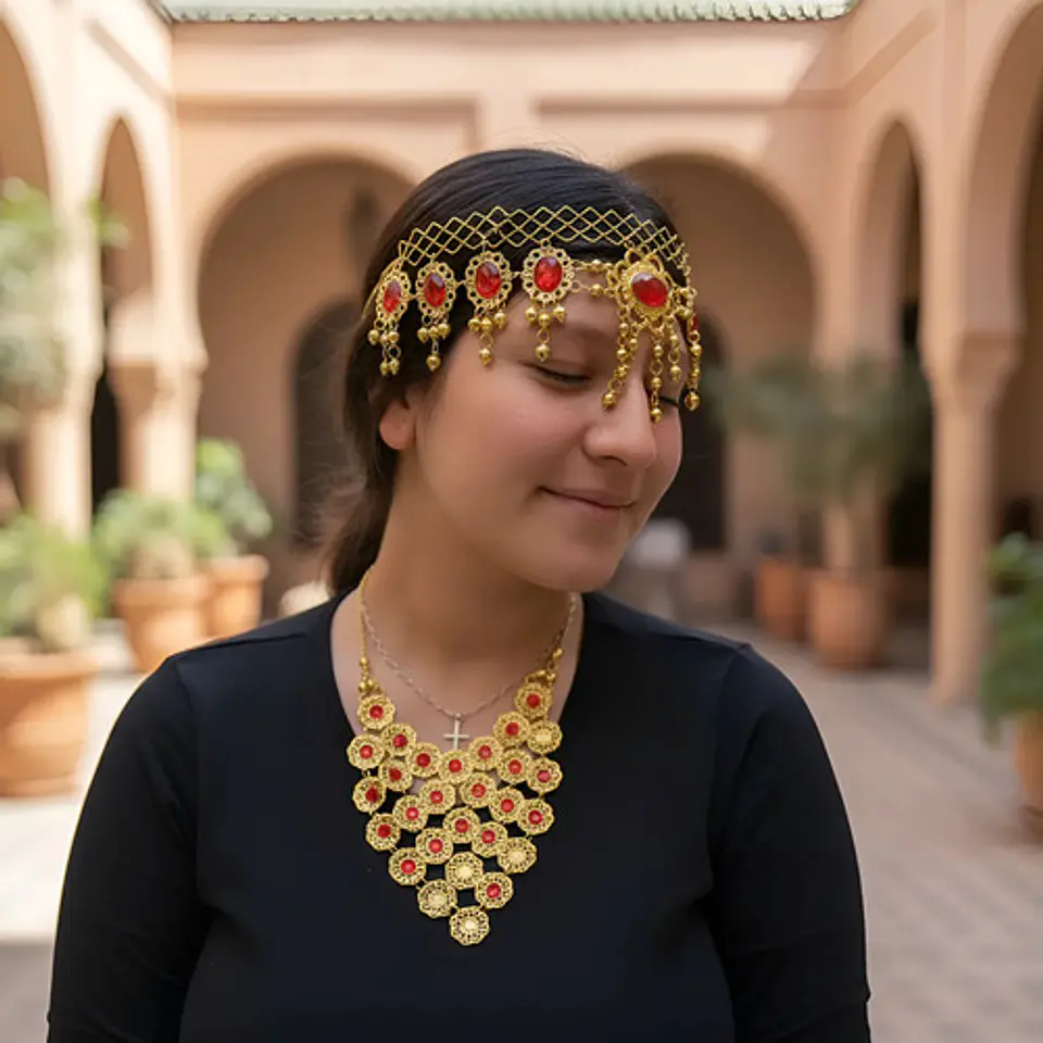 Accesorios Diadema Aretes Cinturon Collar  Danza Del Vientre Disfraz Arabe 10