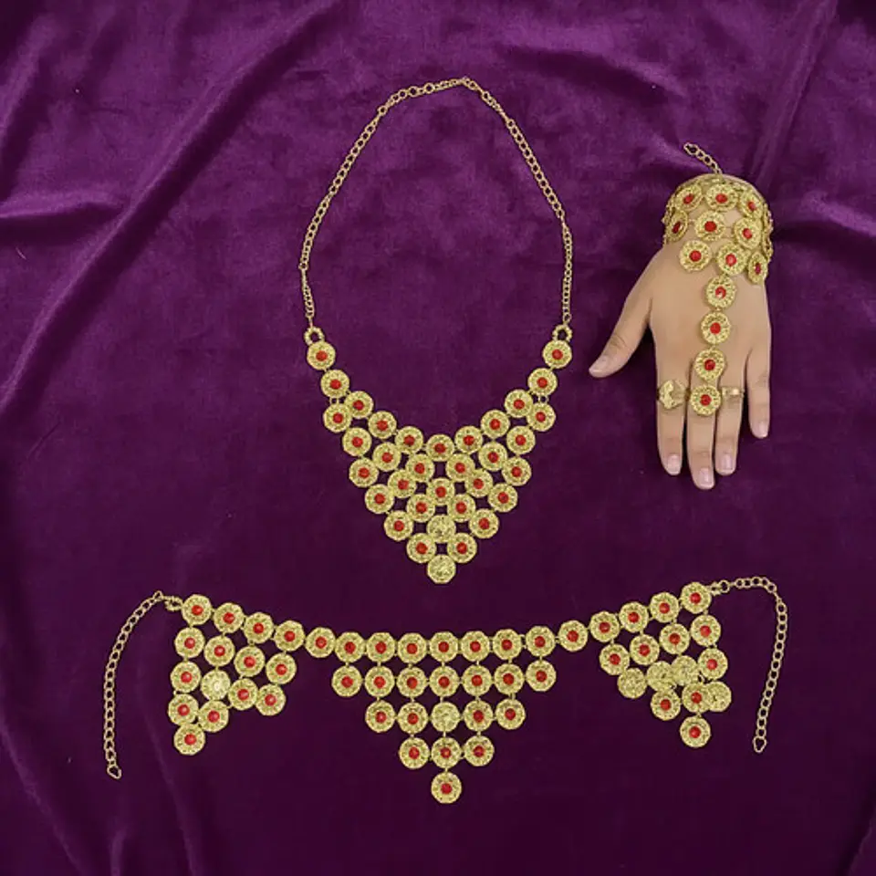 Accesorios Diadema Aretes Cinturon Collar  Danza Del Vientre Disfraz Arabe 15