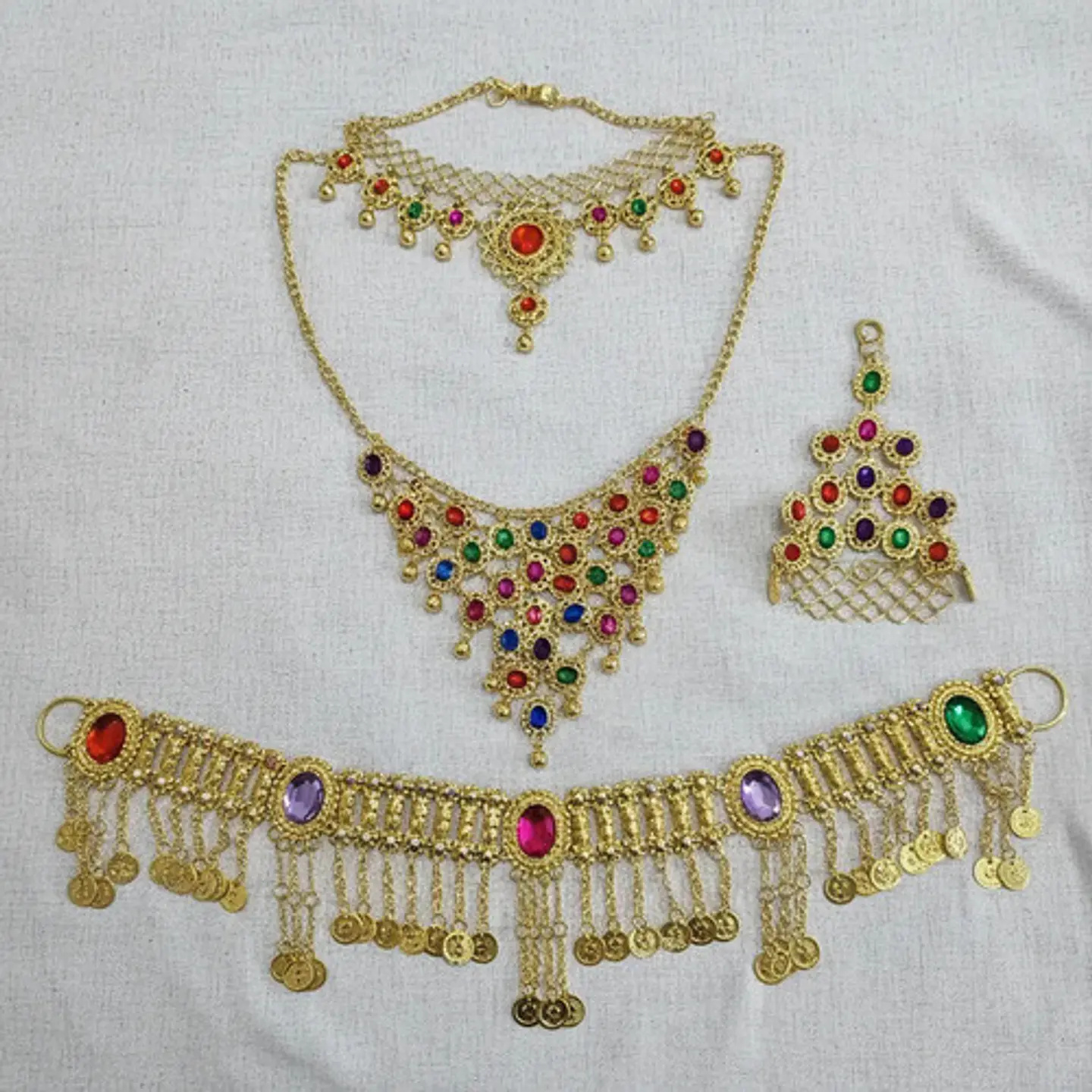 Accesorios Diadema Aretes Cinturon Collar  Danza Del Vientre Disfraz Arabe 21