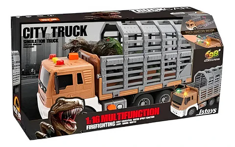 Camión Jaula Dinosaurio Carro Juguete Didáctico Luces Sonido Color Chocolate Personaje Dinosaurios