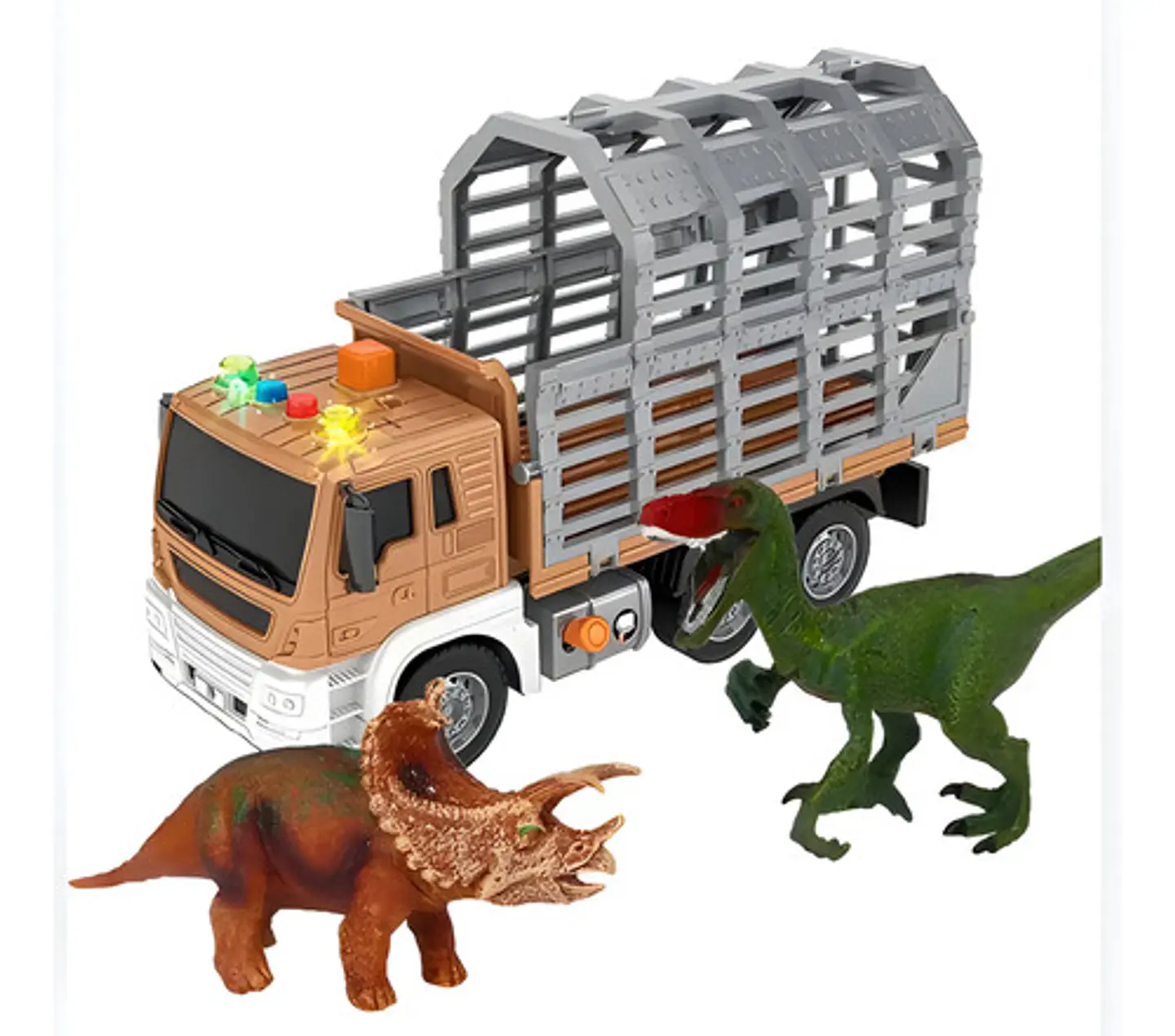 Camión Jaula Dinosaurio Carro Juguete Didáctico Luces Sonido Color Chocolate Personaje Dinosaurios 2