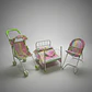 Set Coche Muñecas Niñas Infantil Cuna Comedor Muñecos 3 En 1 - Miniatura 1