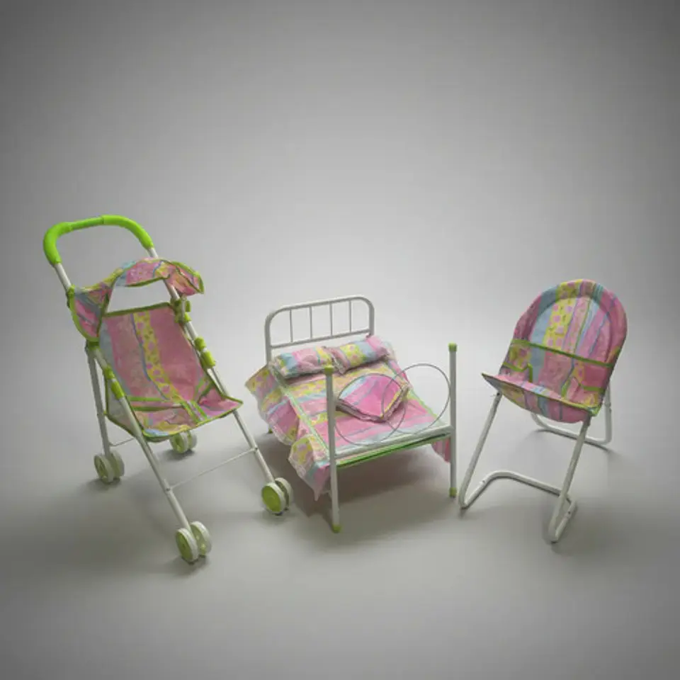 Set Coche Muñecas Niñas Infantil Cuna Comedor Muñecos 3 En 1 1