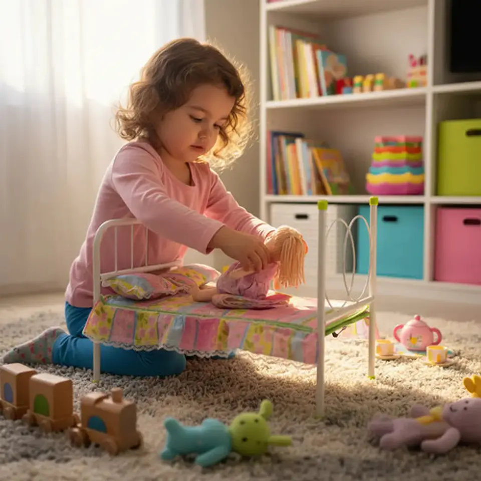 Set Coche Muñecas Niñas Infantil Cuna Comedor Muñecos 3 En 1 5